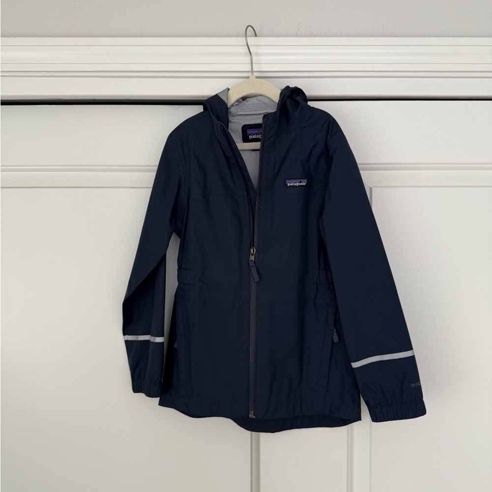 Patagonia Kids Torrentshell 3L Blue Raincoat with Reflective Trim